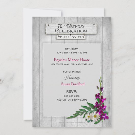 第70回バースデーパーティーへの招待、ウィ素朴ンドウ 招待状 (裏面)