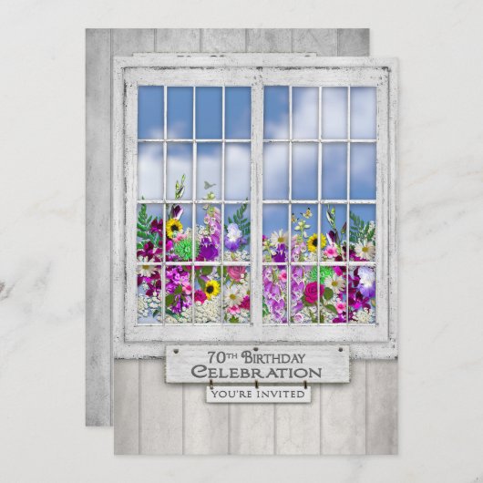 第70回バースデーパーティーへの招待、ウィ素朴ンドウ 招待状 (正面/裏面)