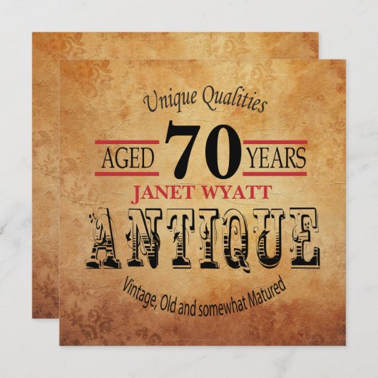 第70回バースデーパーティーへの招待 |ヴィンテージ- DIY時代 招待状 (正面/裏面)