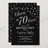 第70回バースデーパーティーへの招待 – Silver Black 招待状 (正面/裏面)