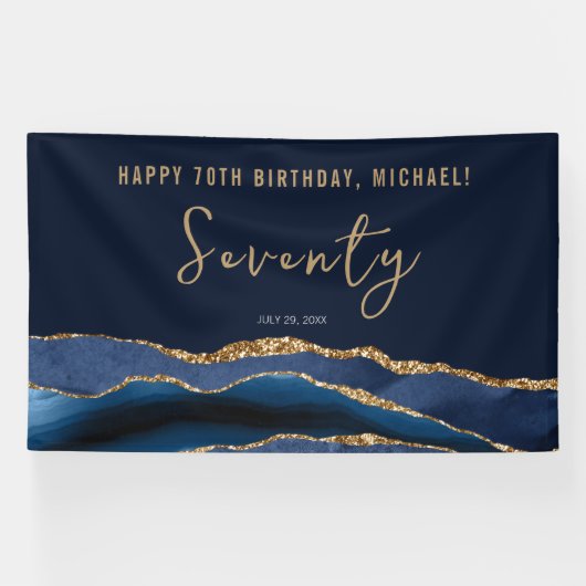 第70回バースデーパーティーエレガントネイビーブルー金ゴールドアゲート 横断幕 (横)