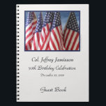 第70回バースデーパーティーゲストブック，フラグ ノートブック<br><div class="desc">この70回目の誕生日パーティー飾のゲストブックは素晴らし、背景に曇り空が揺れるアメリカの国旗の写真を使用して写真を撮った。非常に愛国的だ！簡単にカスタマイズ戻す、単にサンプル文字を変更または削除。オリジナル写真：Marcia Socolik.All Rights Reserved © 2014 Alan & Marcia Socolik.</div>