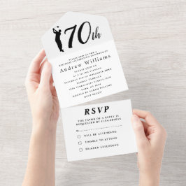 第70回バースデーパーティーゴルファー黒シンプルモダン オールインワン招待状