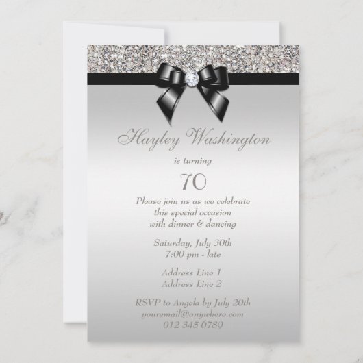 第70回バースデーパーティーシルバーシークインズブラックボウ 招待状 (裏面)