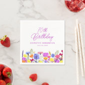 第70回バースデーパーティーパープルワイルドフラワーカスタム スタンダードカクテルナプキン (インサイチュ)