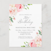 第70回バースデーパーティーフェミニンピンクフローラインビタ インビテーションポストカード (正面)