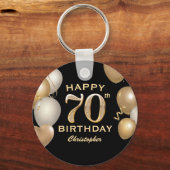 第70回バースデーパーティーブラック&金ゴールドバルーン キーホルダー (正面)