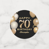 第70回バースデーパーティーブラック&金ゴールドバルーン コンフェッティ (スモール正面)