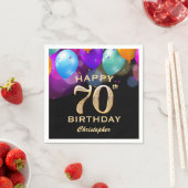 第70回バースデーパーティーブラック&金ゴールドバルーン スタンダードカクテルナプキン (インサイチュ)