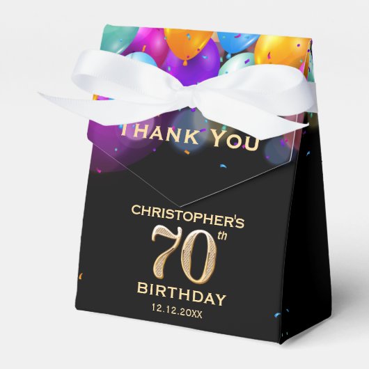 第70回バースデーパーティーブラック&金ゴールドバルーン フェイバーボックス (正面サイド)