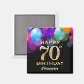 第70回バースデーパーティーブラック&金ゴールドバルーン マグネット (正面/裏面)