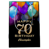 第70回バースデーパーティーブラック&金ゴールドバルーン ミディアムペーパーバッグ (正面)