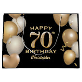 第70回バースデーパーティーブラック&金ゴールドバルーン ラージペーパーバッグ (正面)