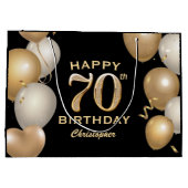 第70回バースデーパーティーブラック&金ゴールドバルーン ラージペーパーバッグ (裏面)