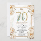 第70回バースデーパーティーホワイトエレガント牡丹フローラ 招待状 (正面)