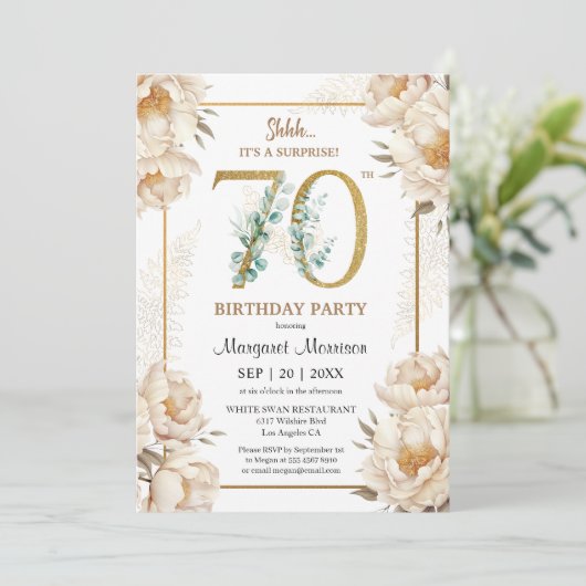 第70回バースデーパーティーホワイトエレガント牡丹フローラ 招待状 (スタンド正面)