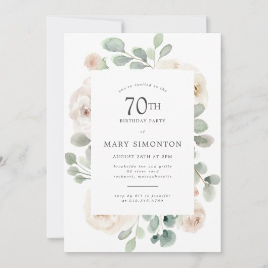 第70回バースデーパーティーホワイトローズフローラ 招待状 (正面)
