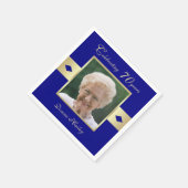 第70回バースデーパーティー写真オンネイビーブルー紙 スタンダードカクテルナプキン (角)