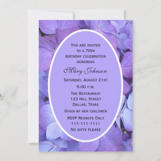 第70回バースデーパーティー招待紫陽花 招待状 (正面)