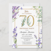第70回バースデーパーティー水の色パープルラベンダー 招待状 (正面)