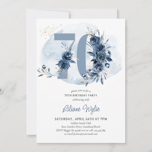 第70回バースデーパーティー沿岸ブルーフローラ番号70 招待状 (正面)