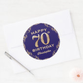 第70回バースデーパーティー海軍ブルーと金ゴールドグリッター ラウンドシール (封筒)