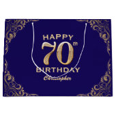 第70回バースデーパーティー海軍ブルーと金ゴールドグリッター ラージペーパーバッグ (正面)