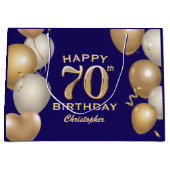 第70回バースデーパーティー海軍ブルーと金ゴールドバルーン ラージペーパーバッグ (正面)