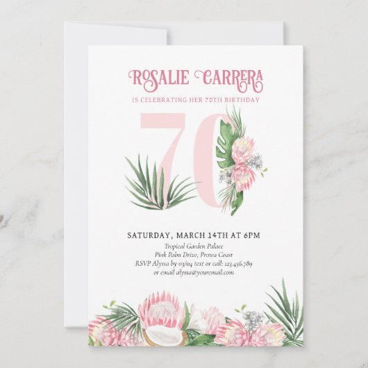 第70回バースデーパーティー熱帯ピンクプロテアNumber 70 招待状 (正面)