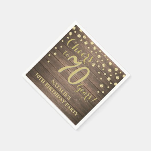 第70回バースデーパーティー素朴ウッド&金ゴールドダイヤモンド スタンダードカクテルナプキン (角)