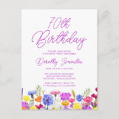 第70回バースデーパーティー紫の野花手頃 インビテーションポストカード (正面)