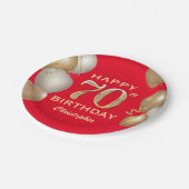 第70回バースデーパーティー赤と金ゴールドバルーン ペーパープレート (アングル)