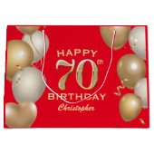 第70回バースデーパーティー赤と金ゴールドバルーン ラージペーパーバッグ (正面)