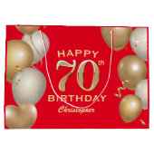 第70回バースデーパーティー赤と金ゴールドバルーン ラージペーパーバッグ (裏面)