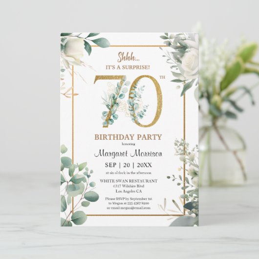 第70回バースデーパーティー金ゴールド水彩緑 招待状 (スタンド正面)