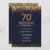 第70回バースデーパーティー青と金ゴールド 招待状 (正面/裏面)