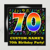 第70回バースデーパーティー：おもしろいミュージックシンボルRainbow 70 招待状 (正面/裏面)