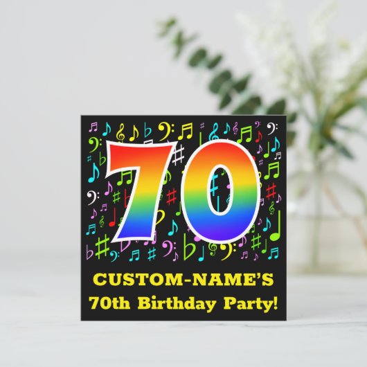 第70回バースデーパーティー：おもしろいミュージックシンボルRainbow 70 招待状 (スタンド正面)