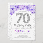 第70回バースデーパーティー – ホワイトシルバーパープル 招待状 (正面/裏面)