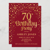 第70回バースデーパーティー – 赤と金ゴールド 招待状 (正面/裏面)