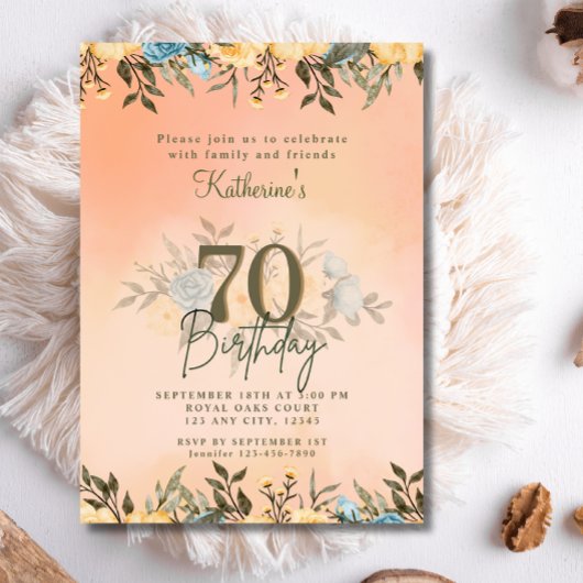 第70回フローラの葉ボホウォーター色誕生日 招待状