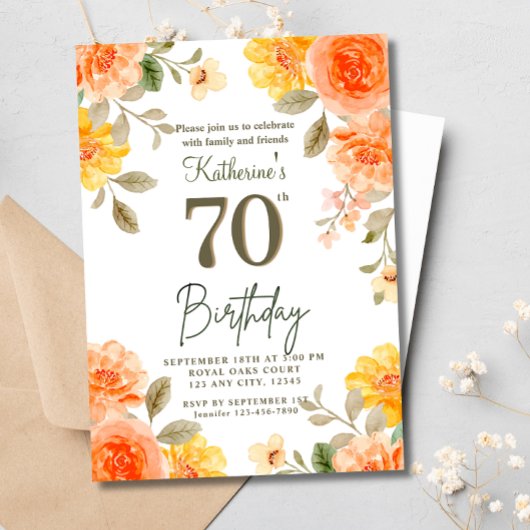 第70回フローラオレンジイエローボホウォーター誕生日 招待状
