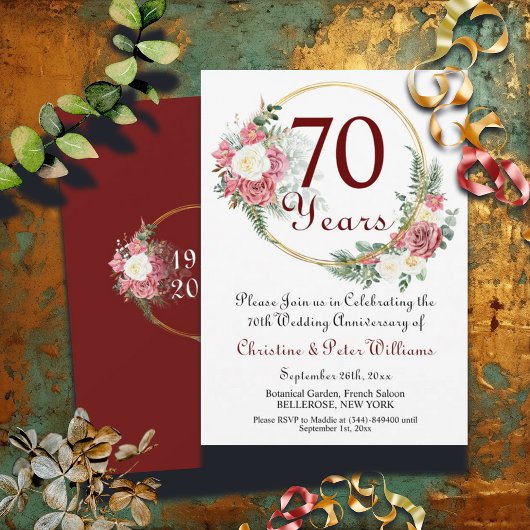 第70回プラチ結婚ナ記念日バラ 招待状