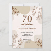 第70回ベージュブラウンフローラ誕生日の招待 招待状 (正面)