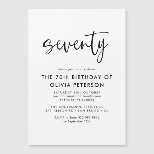 第70回モダン白黒バースデーパーティー マグネット招待状 (正面)