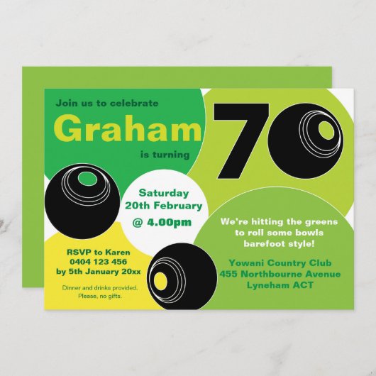 第70回ローンボウルズはだしのボーリング誕生日 招待状 (正面/裏面)
