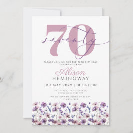 第70回紫フェミニン花模様蝶の誕生日 招待状