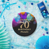 第70回誕生パーティーブラック&金ゴールド気球 ペーパープレート (パーティー)