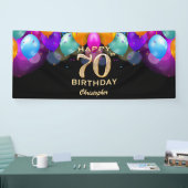 第70回誕生パーティーブラック&金ゴールド気球 横断幕 (トレードショー)