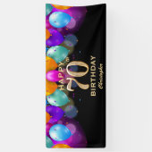 第70回誕生パーティーブラック&金ゴールド気球 横断幕 (縦)